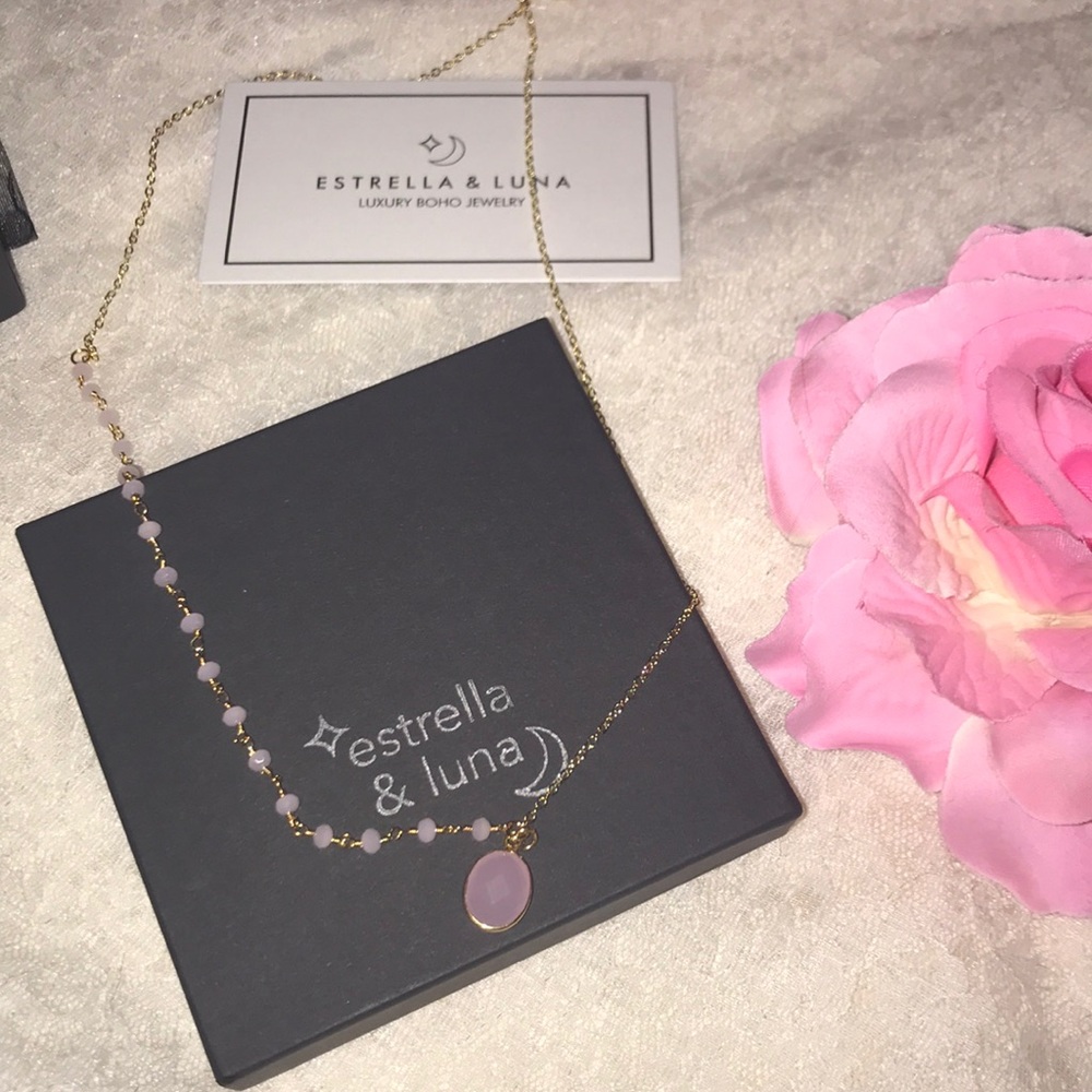 Rose Chalcedony 14K Gold Crystal Rosary Necklace